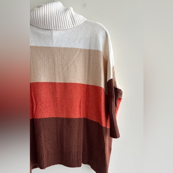 LOFT Tri Colorblock Cowl Neck Sweater, Cream/Tan/Orange/Brown, Size Small - Picture 15 of 16